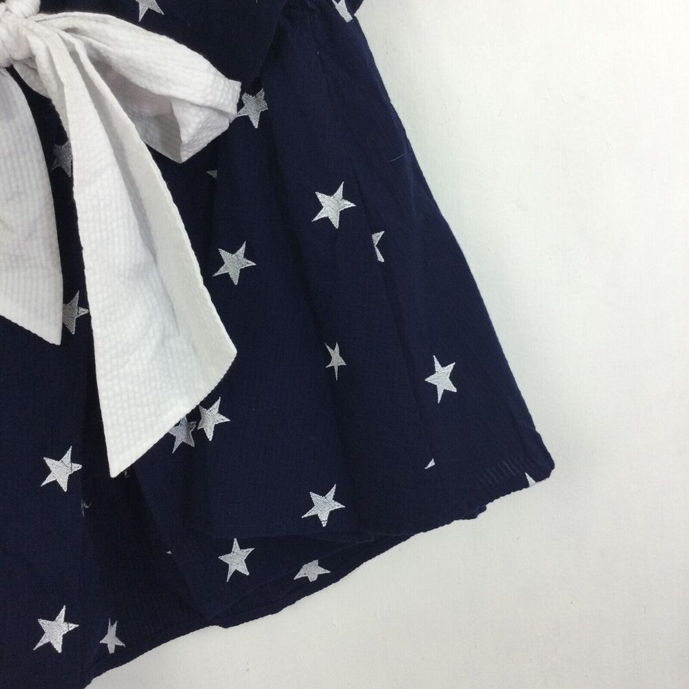 Lauren James Womens Stars Print Off the Shoulder Seersucker Bow Top Navy White L - Picture 6 of 11